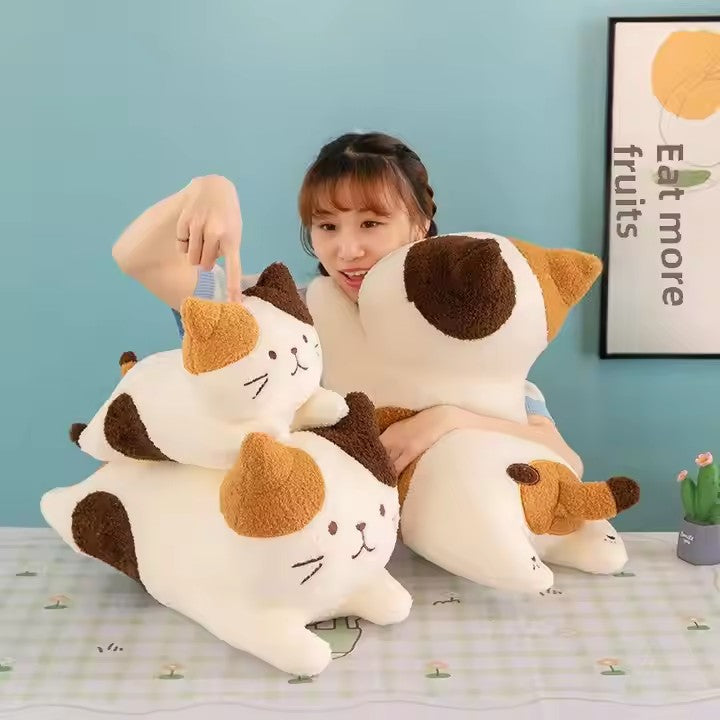 Cute Three Color Cat Doll Plush Toy Embroidered Sleeping Pillow Soft